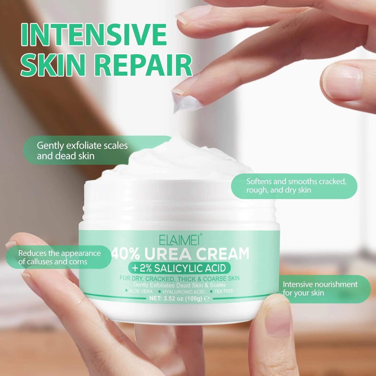 Крем с мочевиной Urea Cream 40% с 2% салициловой кислотой чаем и алоэ вера для увлажнения и удаления натоптышей 100 г, фото №6