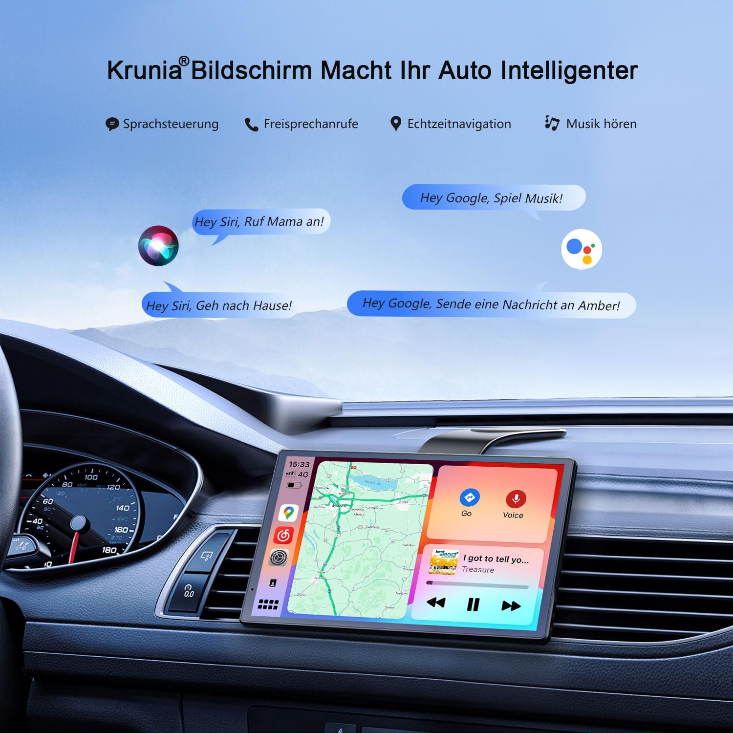 Дисплей Krunia Portable Carplay 8 дюймов, 1440 x 900 HD, магнитный держатель, обновления OTA, камера заднего вида, Bluetooth, голосовое управление, GPS-навигация, фото №4