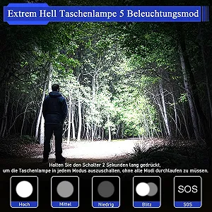 Ліхтар JAY-PARK 500 000 люменів, акумуляторний 5000 мАг з РК-дисплеєм та 5 режимами освітлення, LED надзвичайно яскравий зум, довгий промінь світла (3000 м) для вулиці, кемпінгу synthetic.ua - Фото 1