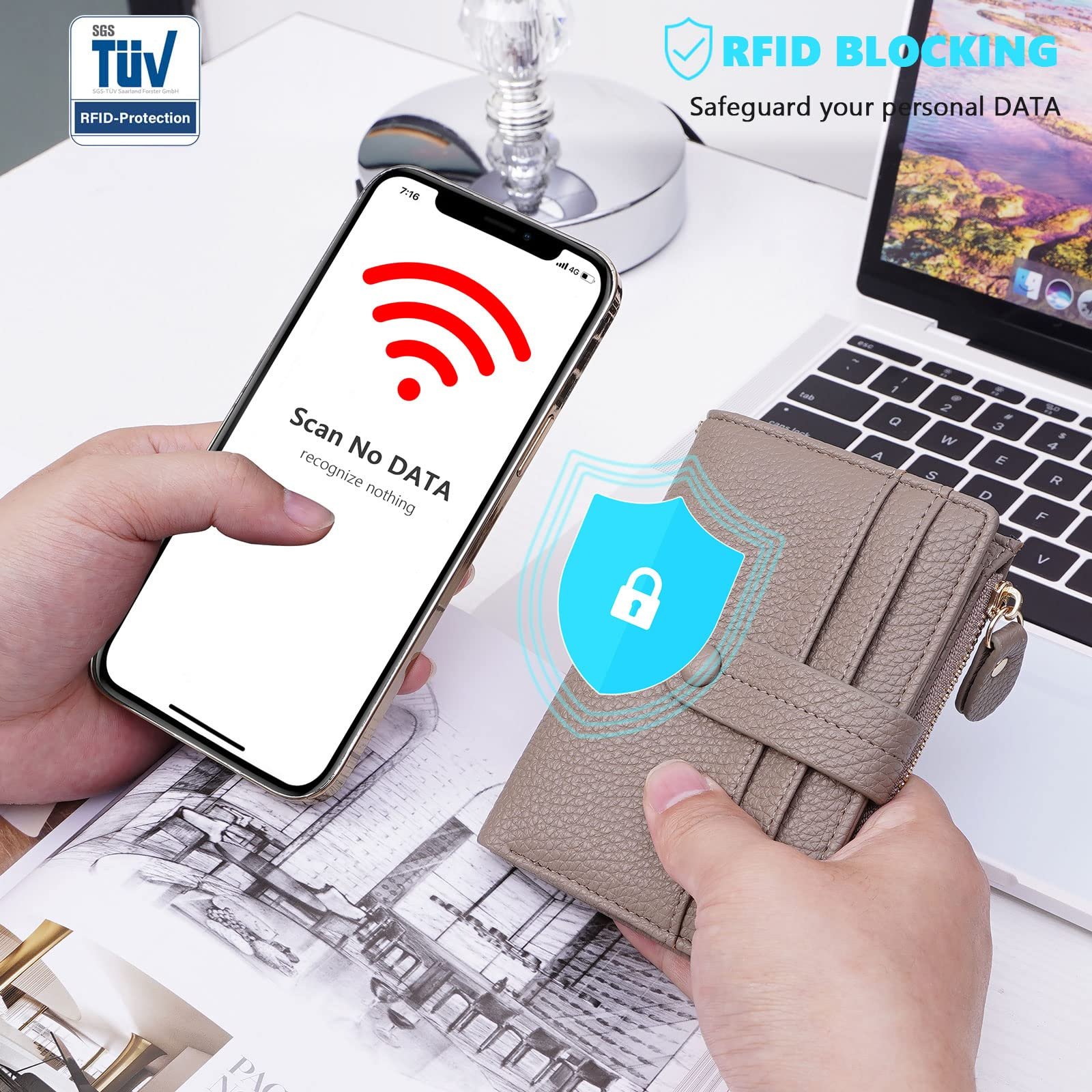 Кошелек HKCLUF Маленький Женский Кожаный RFID Блокировка Держатель Кредитных Карт Бифолд Монетница с Кисточкой 03-Серый, S, Modern, фото №8