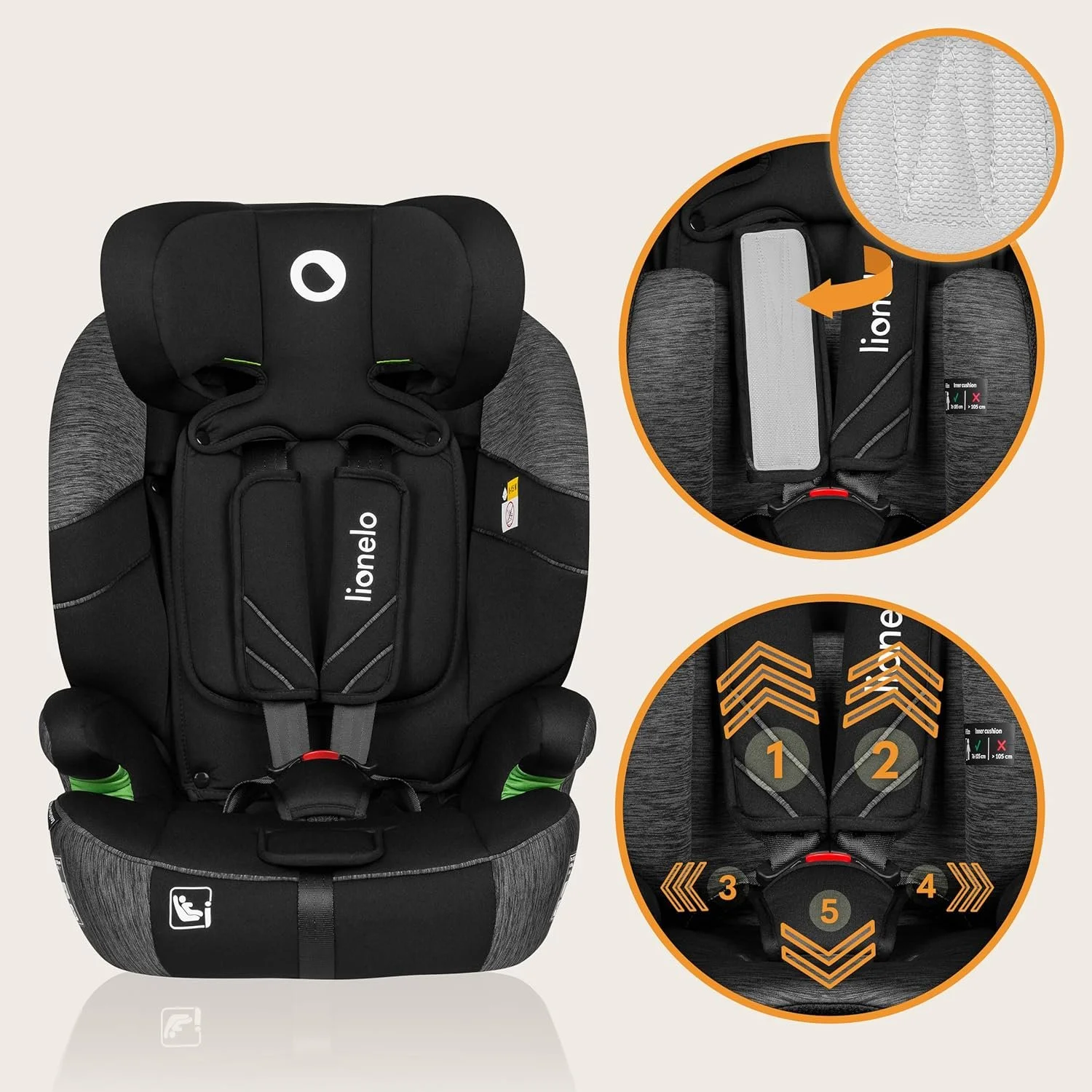 Детское автокресло Lionelo Levi One i-Size / 76–150 см / Черно-серый, фото №8