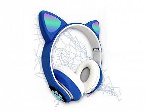 Беспроводные Bluetooth-наушники с ушками Cat Ear VZV-24M/8079 LED Синие synthetic.ua - Фото 1