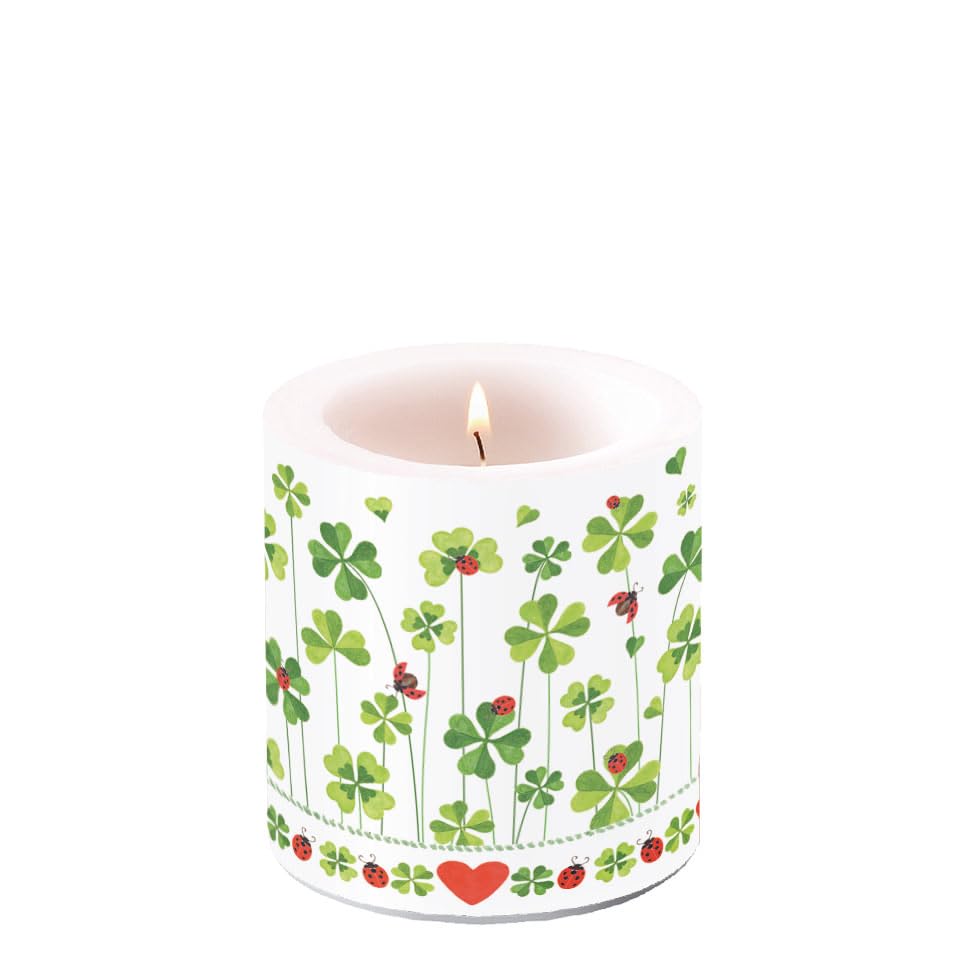 Свеча Ambiente Flowers Lucky Clover Настольная круглая маленькая для стола диаметр 7.5 x 9 см, фото №1