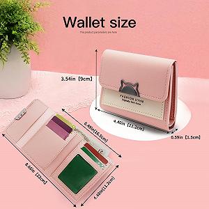 Кошелек MultiValue Женский, Мини-кошелек, Кожаный кошелек с кошачьей головой с 7 отделениями для карт и окошком для ID, Серый synthetic.ua - Фото 1