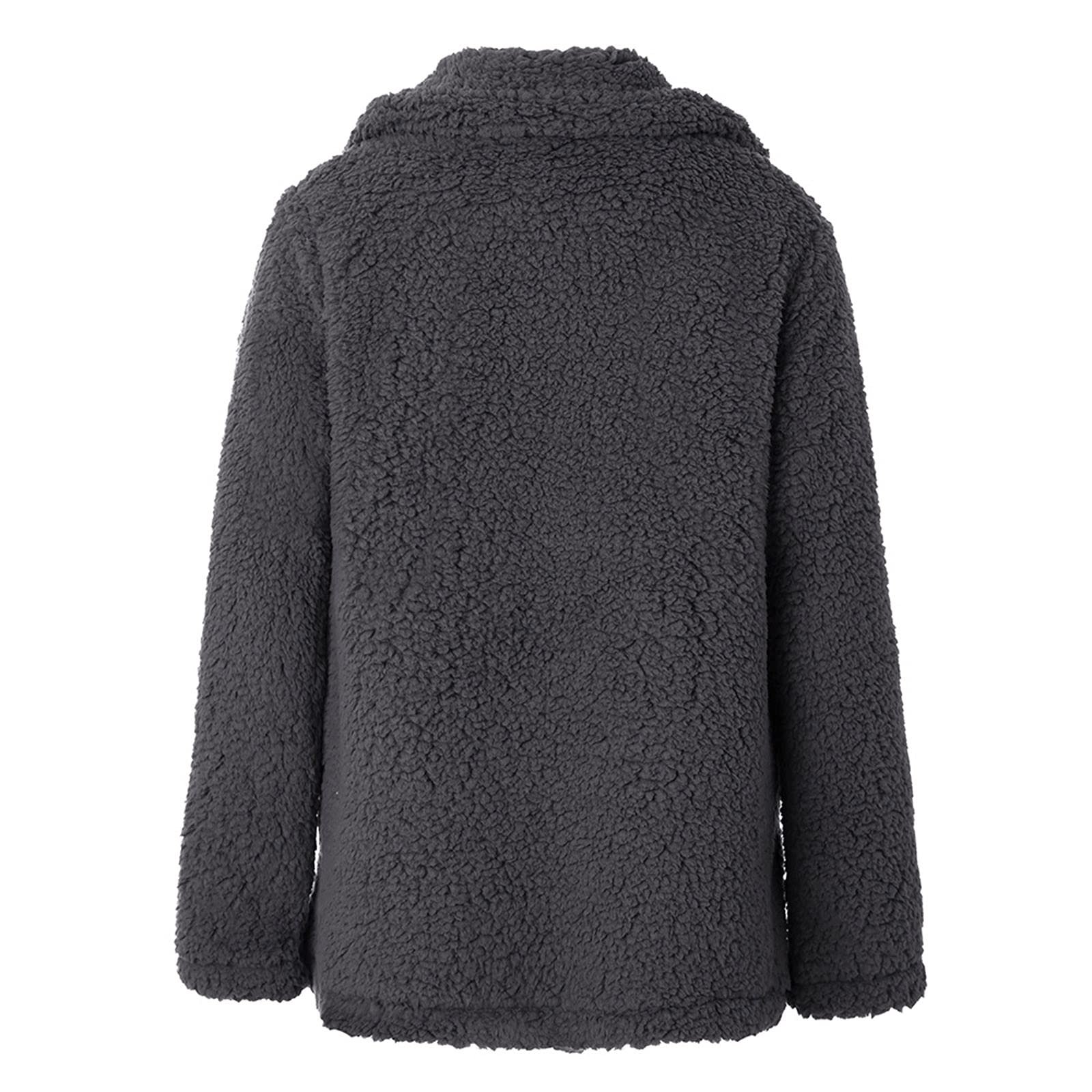 Плюшевая Куртка Женская Меховая Однотонная Переходная Куртка на Молнии Outdoor Свитшот Куртка Oversize Теплая Teddy Пальто Винтаж Teddy Куртка Пальто Streetwear Y2k Толстые Топы Длинный Рукав Зимняя Свободная Повседневная Толстовка, фото №6