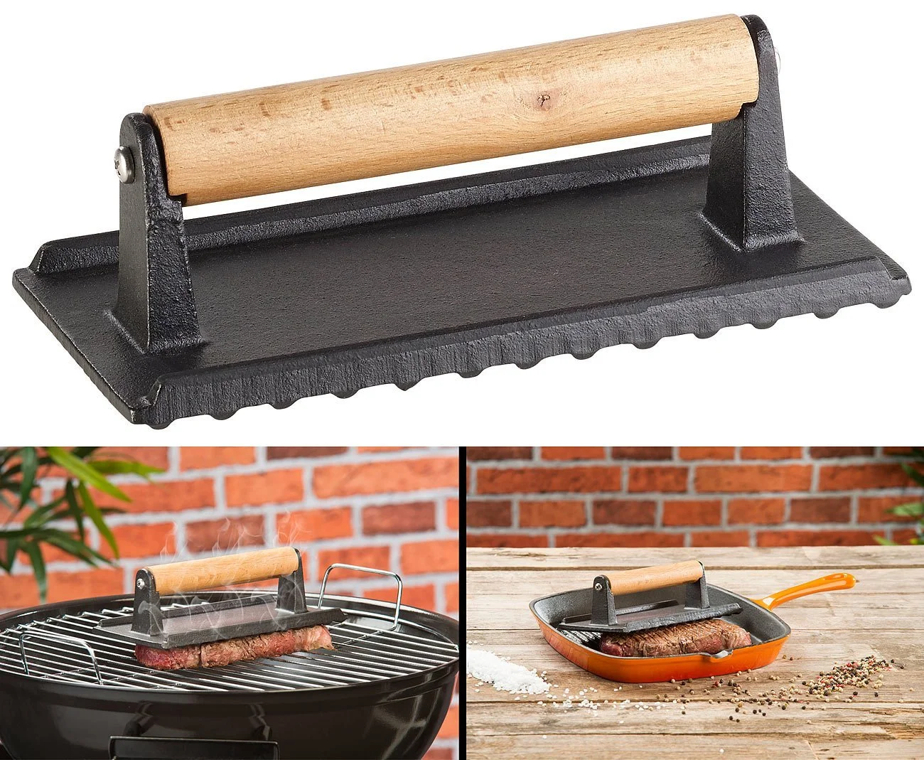 Пресс для стейков и бургеров Rosenstein & Söhne BBQ Meat Weight Enamelled Cast Iron 10x20x6 см 967 г, фото №2