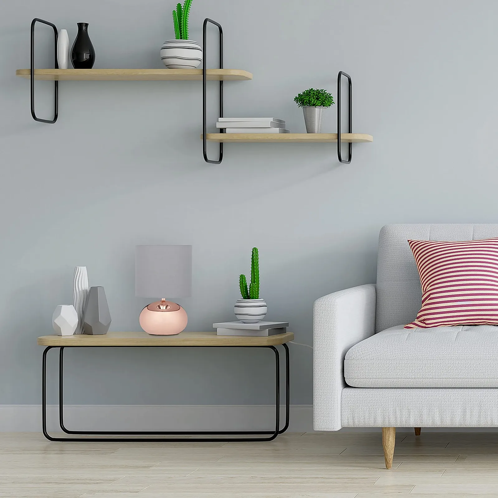 Настільна лампа Relaxdays Кругла з сенсорним керуванням та тканинним абажуром В x Г: 27,5 x 18 см E14 Мідна/Сіра, фото №5