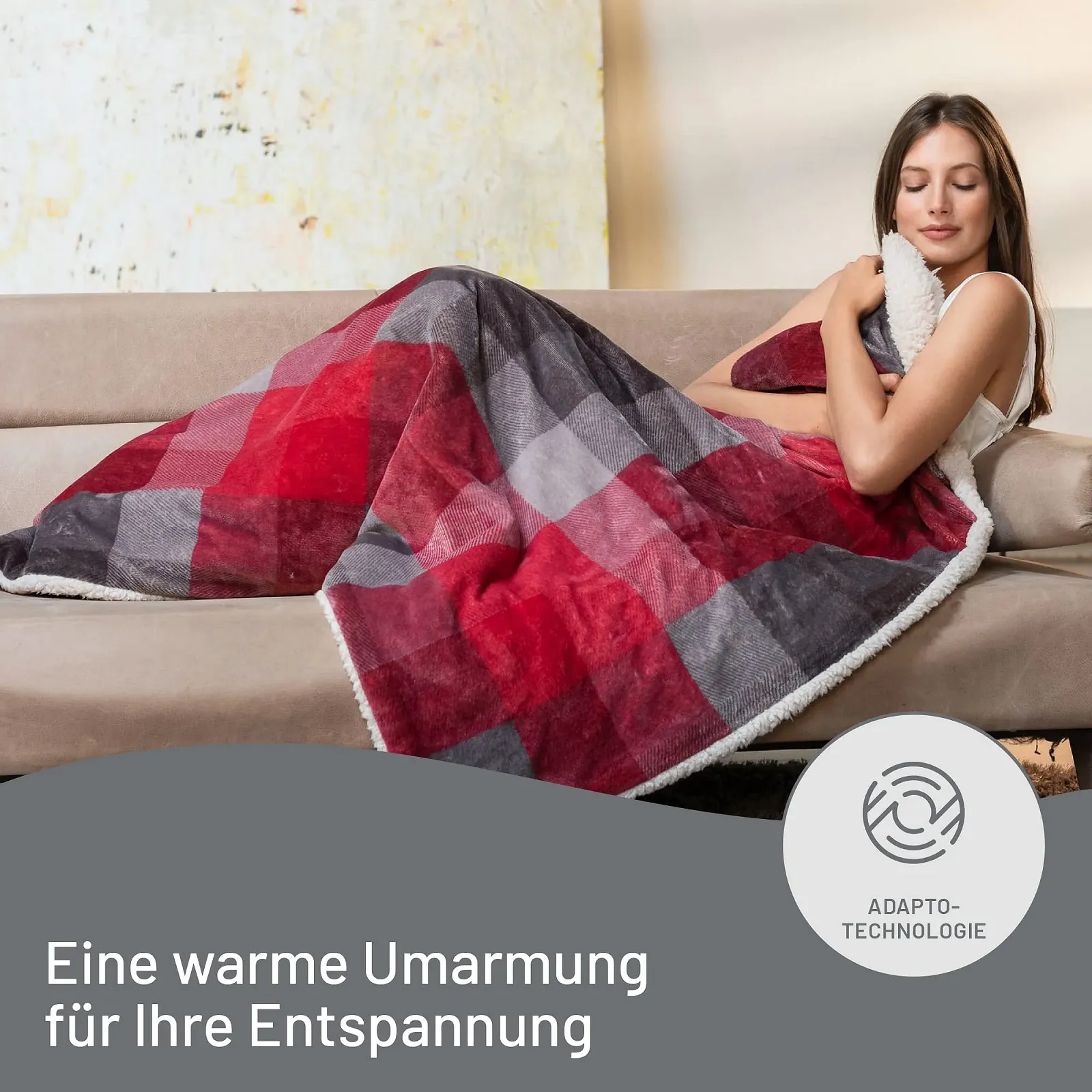 Електрична ковдра Imetec Adapto Velvet Tartan 160 x 120 см М'яка тканина, низьке споживання, технологія Adapto, безпечне, швидке нагрівання, 6 температур, можна прати, фото №2