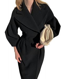 Жіноче зимове пальто Двобортне з рукавами-ліхтариками, приталене, тепле - Фото 1