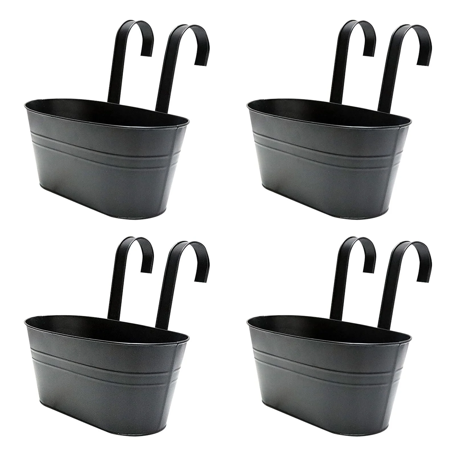 Набір підвісних квіткових горщиків (4 шт.) Метал З дренажним отвором та знімним гачком Чорний, фото №1