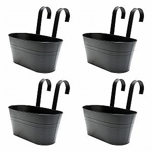 Набір підвісних квіткових горщиків (4 шт.) Метал З дренажним отвором та знімним гачком Чорний - Фото 1