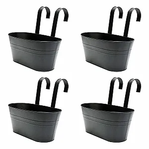 Набор подвесных цветочных горшков (4 шт.) Металл С дренажным отверстием и съемным крючком Черный - Фото 1