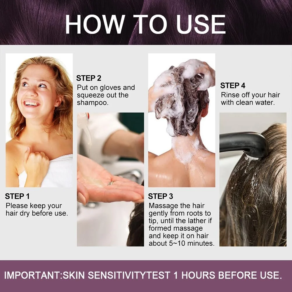 Шампунь-фарба AMZSEA Natural Violet Tint 3-в-1 для сивого волосся, фіолетовий, 500 мл, фото №8 Шампунь-фарба AMZSEA Natural Violet Tint 3-в-1 для сивого волосся, фіолетовий, 500 мл, фото №8