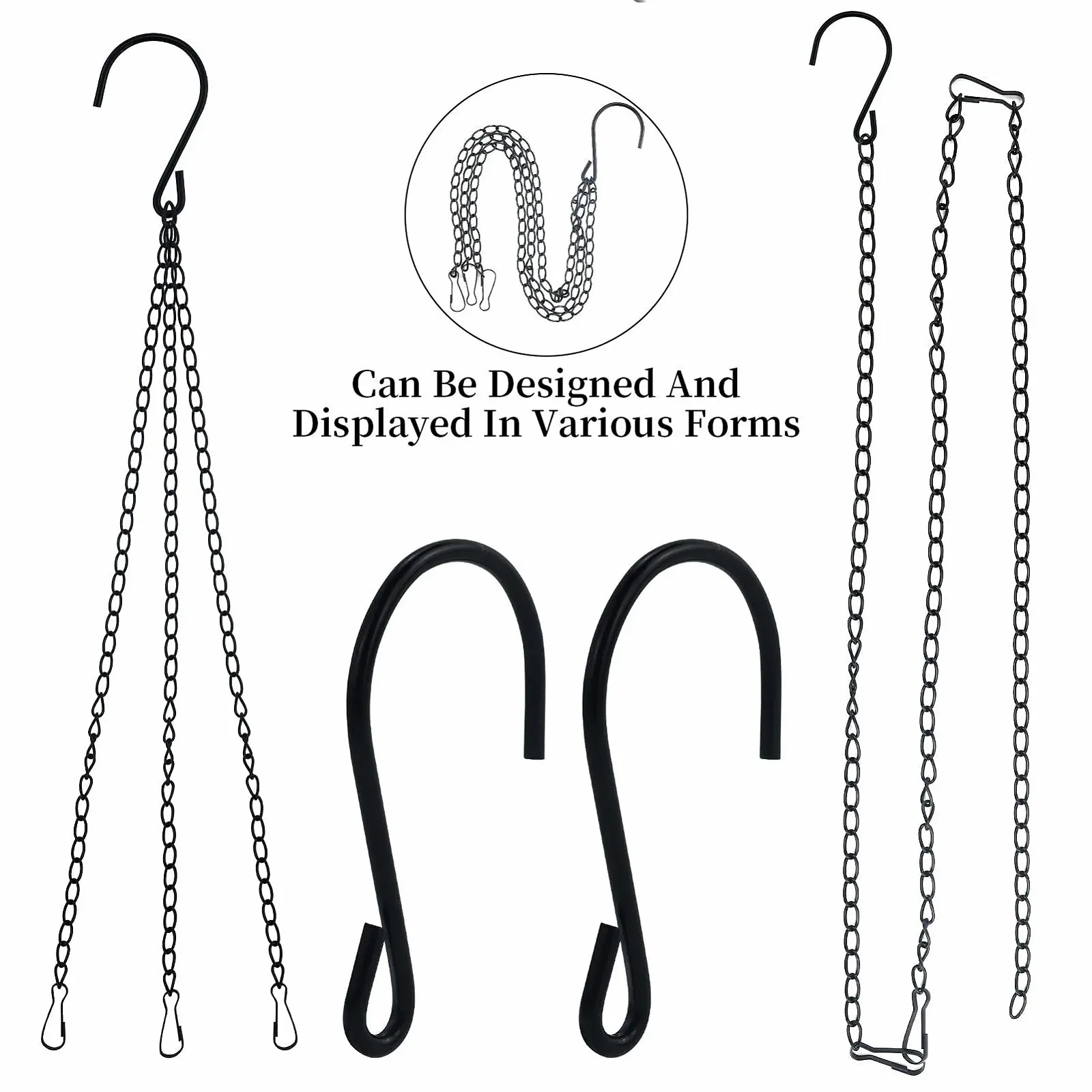 Подвесные металлические цепочки для кашпо Чорные 6 шт. Железо, фото №4
