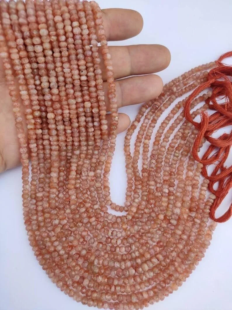 Бусины из натурального солнечного камня, граненые рондели, 4-4,5 мм, нить длиной 33 см, драгоценные камни для ожерелья и браслета, фото №3