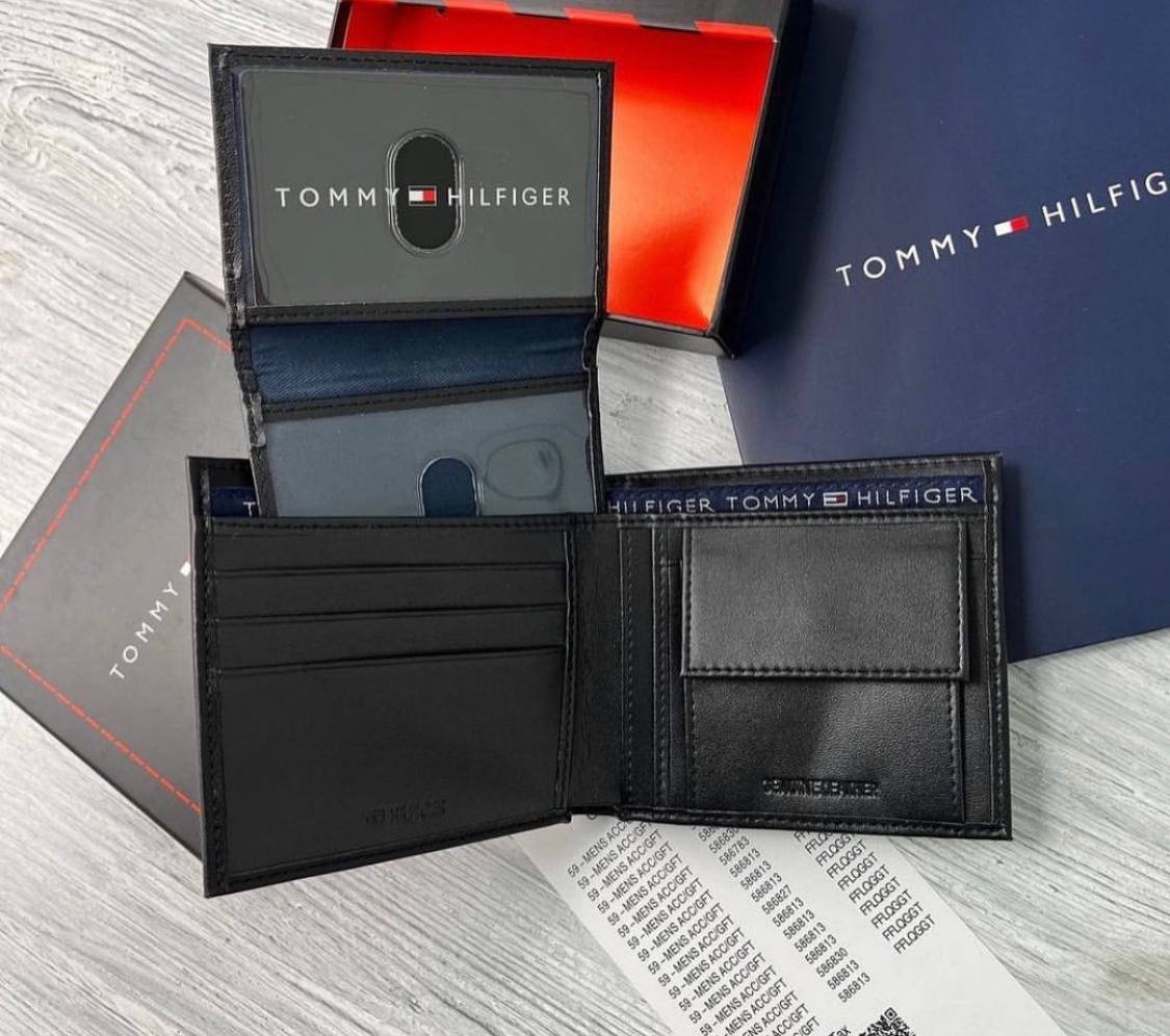 Чоловіче брендовий гаманець із натуральної шкіри Tommy Hilfiger чорний в подарунковій коробці, фото №5