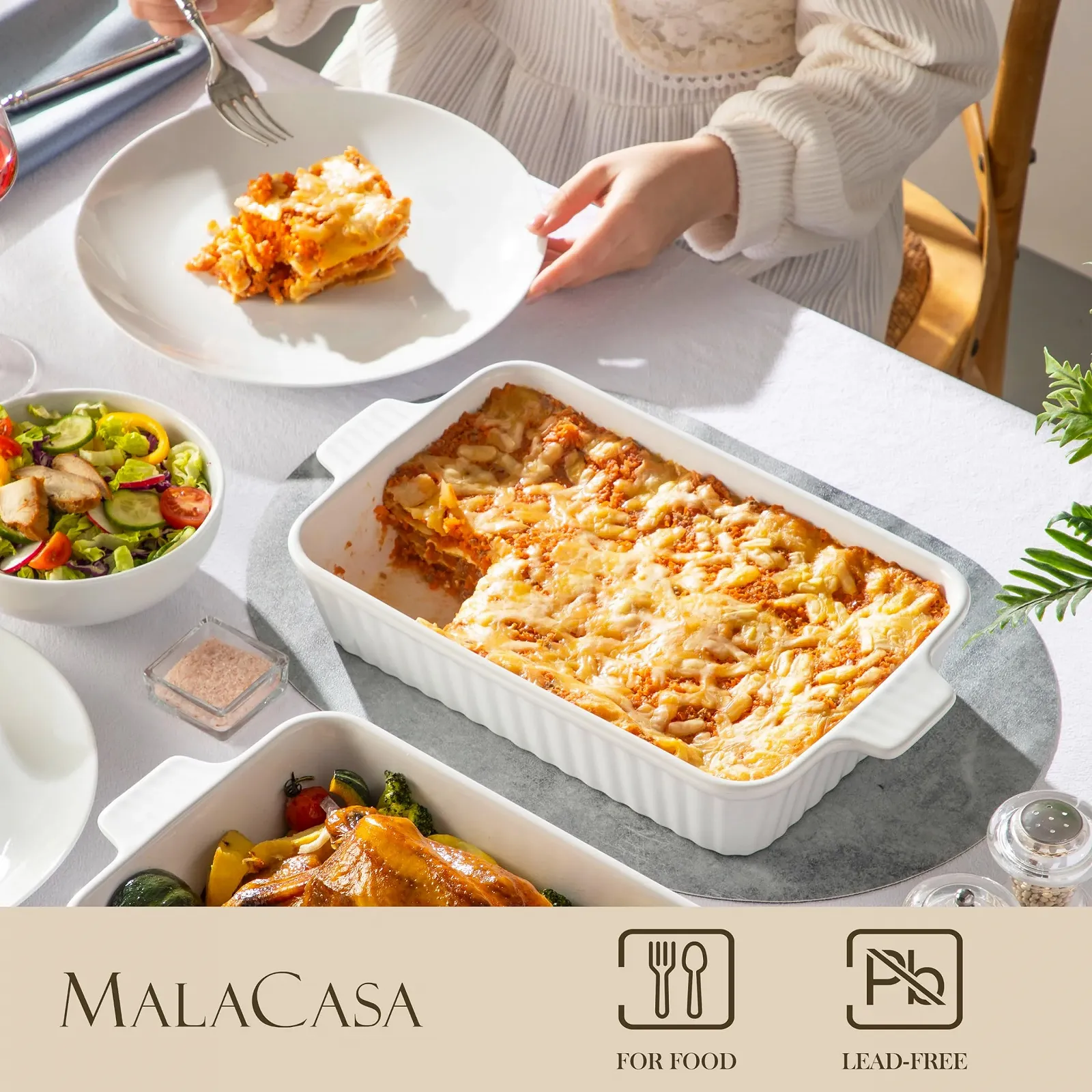 Форма для запекания MALACASA Bake.Bake 37.5 см 3 л керамическая Белая, фото №3 Форма для запекания MALACASA Bake.Bake 37.5 см 3 л керамическая Белая, фото №3