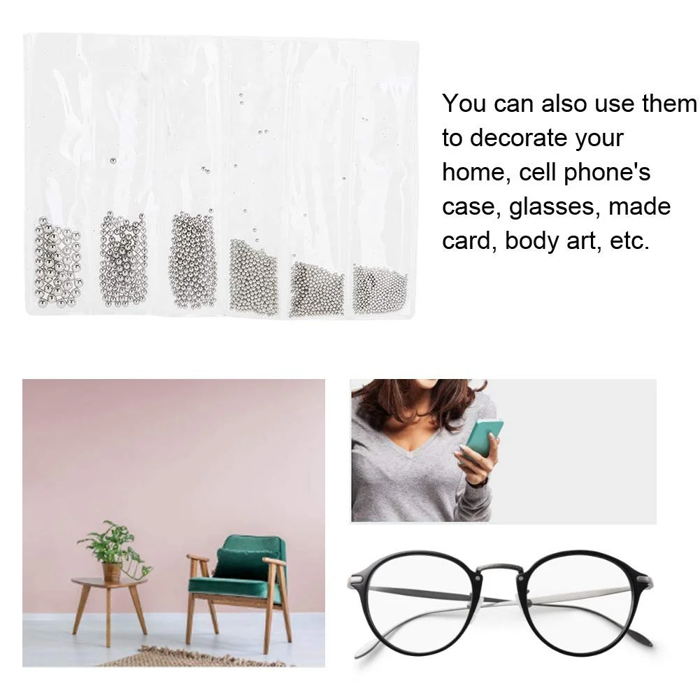 Украшения для ногтей 4 цвета Шарики стальные 0.5 мм 3.0 мм Аксессуары для маникюра Шарики стальные мини для дизайна ногтей Золотой Серебряный Розовый, фото №6