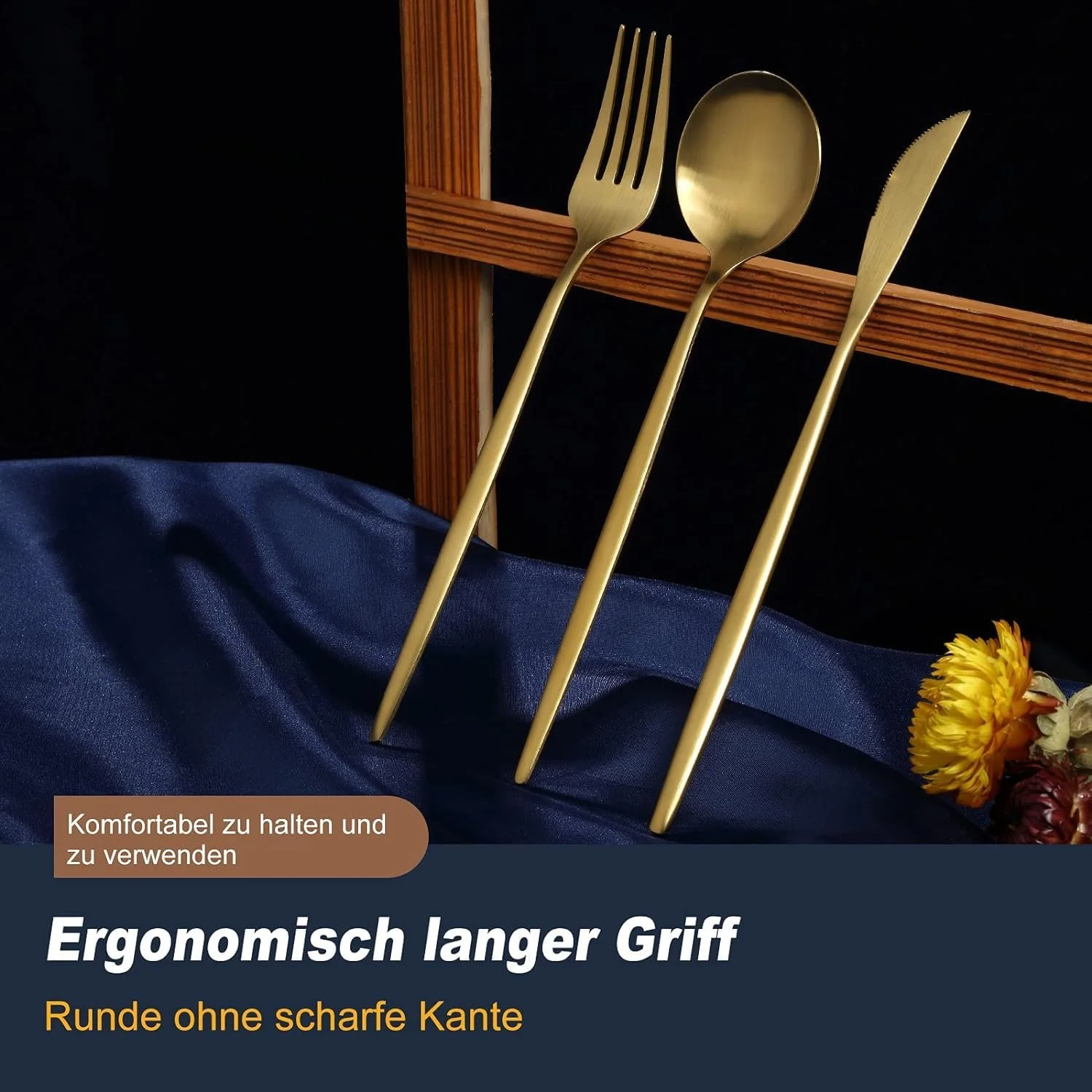 Ложка Bestdin 20 см, набір 12 штук, золотиста матова, фото №5