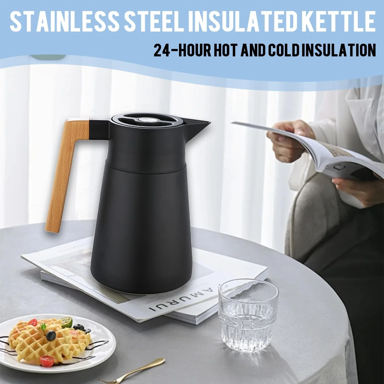 Термос Кавник Thermos Нержавіюча сталь 18/10, Вакуумна ізоляція, з дерев'яною ручкою, 2 л, фото №2