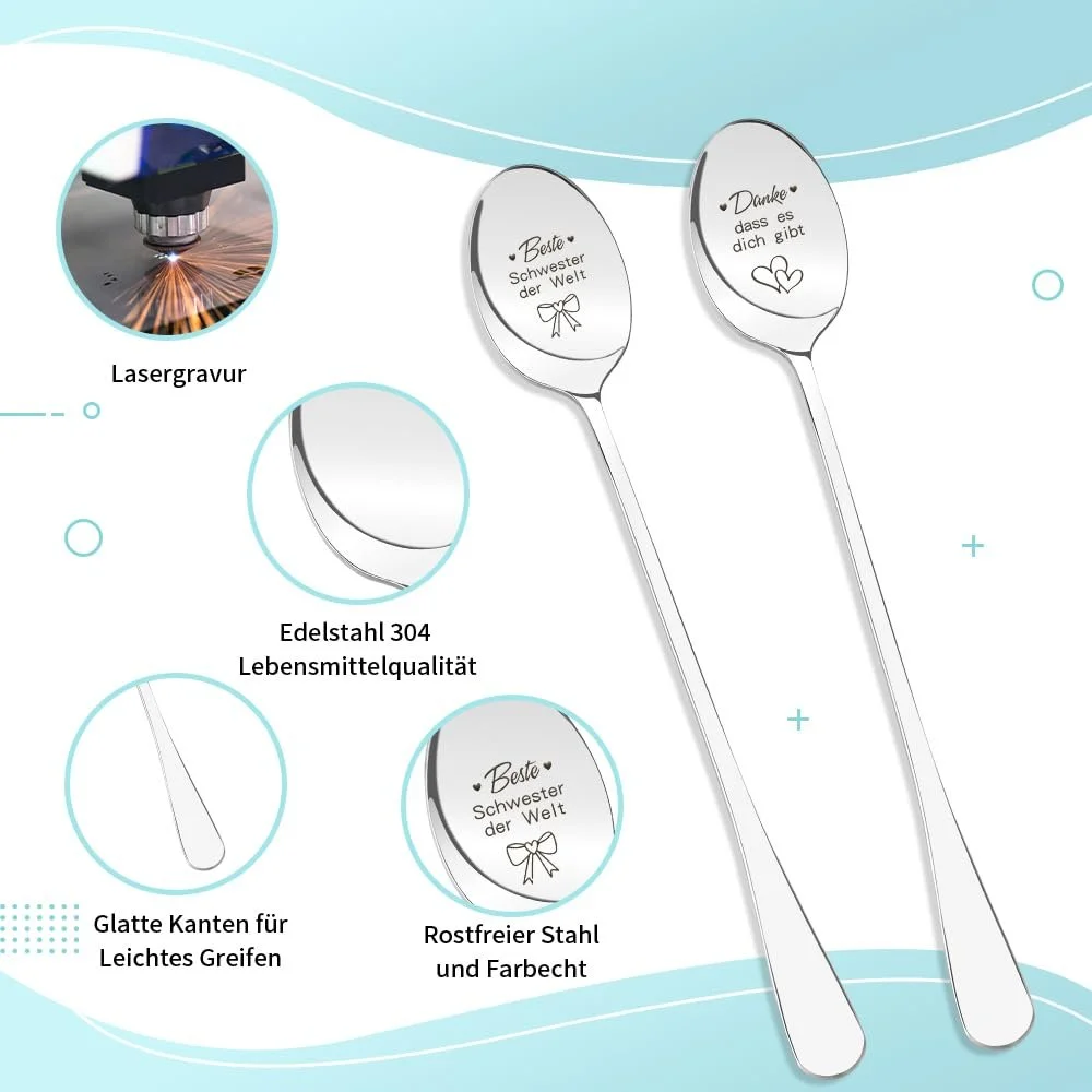 Ложка для десерту Без бренда Серія Модель З написом "Найкраща сестра у світі" Сріблястий, 2 шт. в упаковці, фото №3