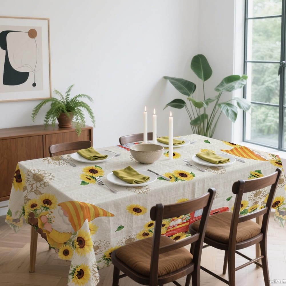Скатертина ANATTASOUL Sunflower and Gnome Washable 213 x 152 cm Water-Repellent Autumn, фото №2