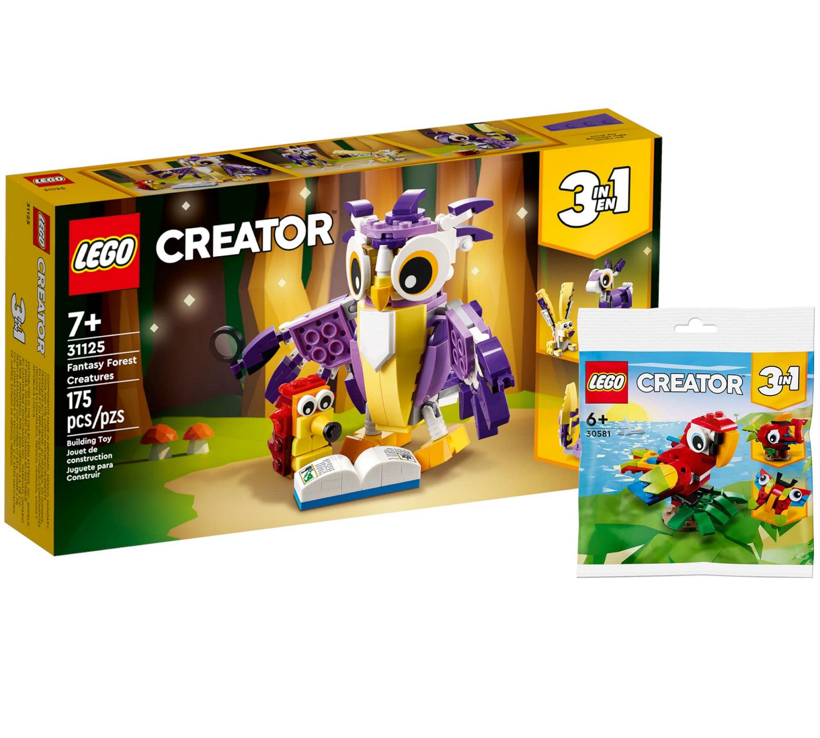Набір Lego Creator 3-in-1 Лісові міфічні істоти 31125 + Тропічний папуга 30581 (Полібег), від 7 років, фото №1