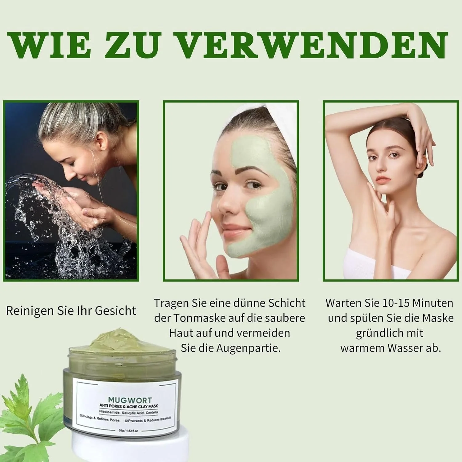 Маска Глибокого Очищення з Зеленим Чаєм, Маска для обличчя для видалення чорних цяток, фото №7