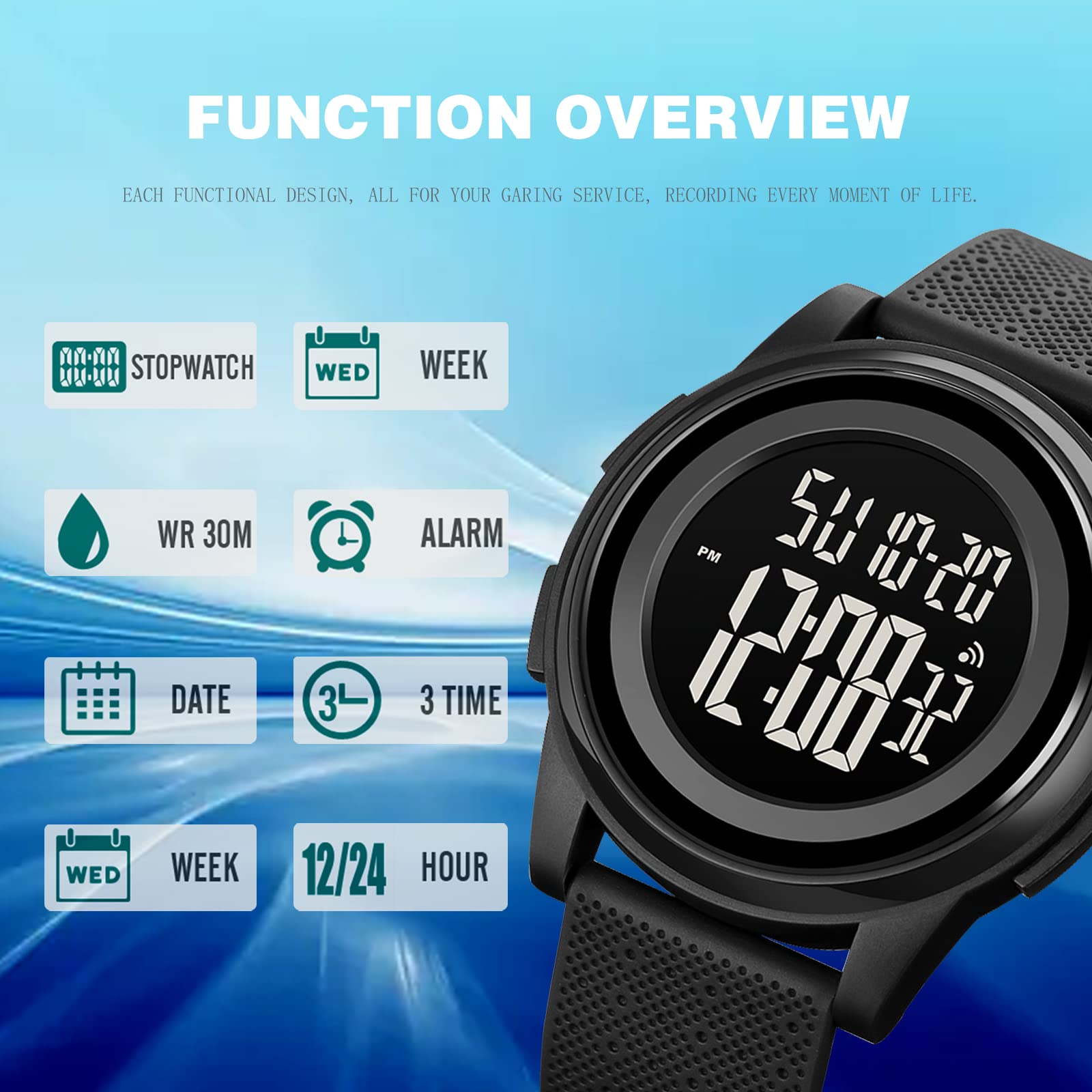 Часы SKMEI Digital Sports 1895-All, 1895-all Black-f LED Backlight Спортивные черные, фото №3