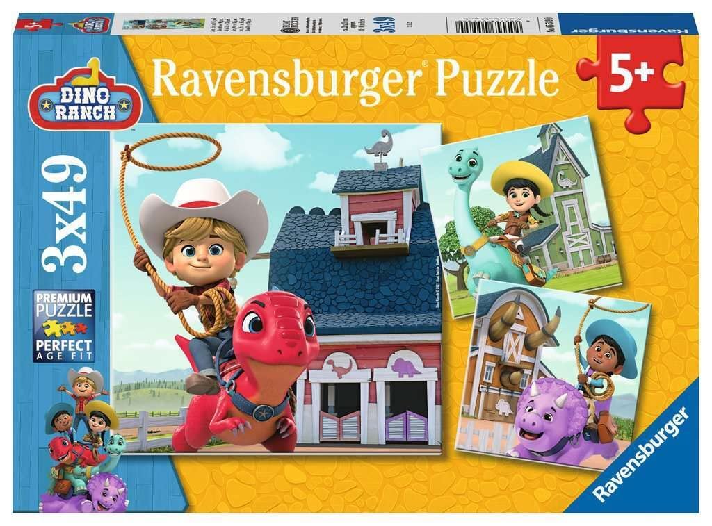 Детский пазл Ravensburger 05589 Jon, Min and Miguel 3 x 49 элементов Dino Ranch, фото №1