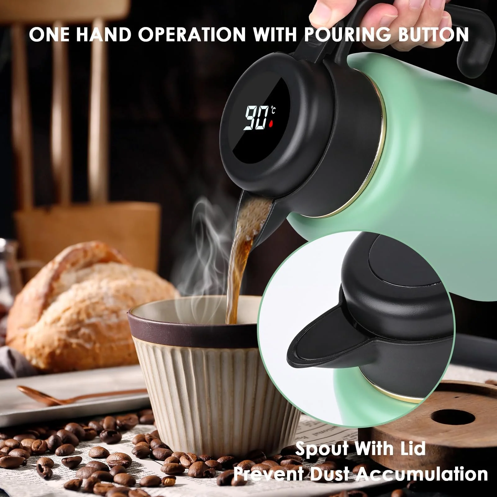 Термос-кавник Dreamhigh 1.8 Л з чайним фільтром, Ізольований глечик з дисплеєм температури, фото №6