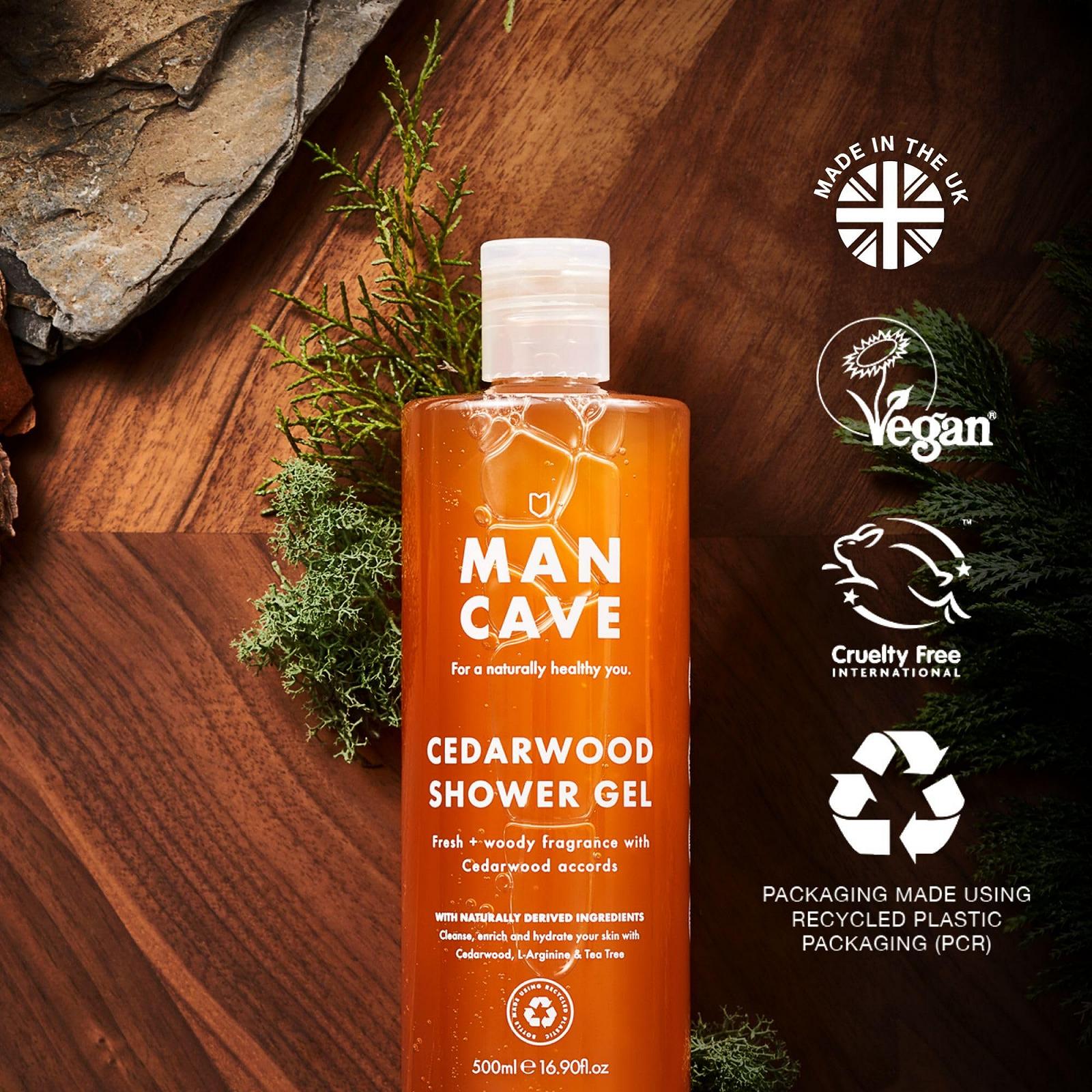 Набір гелів для душу ManCave Gift Set Men Natural Sulphate Free Wild Mint, Lemon & Oak, Cedarwood and Sea Salt 4 х 500 мл, фото №5