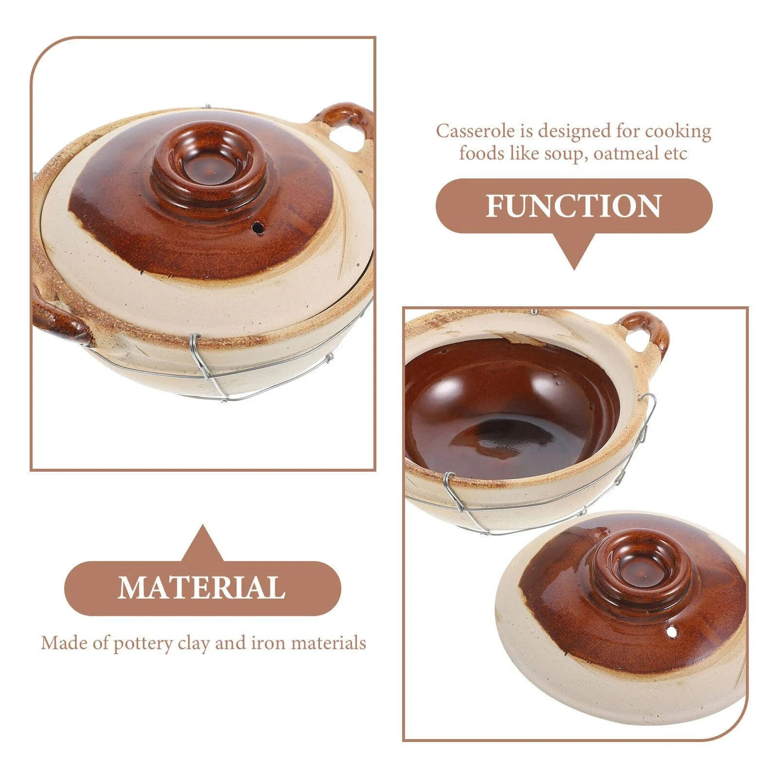 Кастрюля Toyvian терракотовая с толстой ручкой антипригарная термостойкая круглая, фото №7