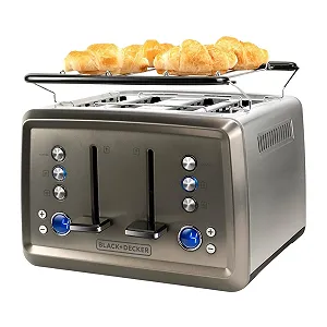 Тостер BLACK+DECKER BXTO1960E, 1960 Вт, цифрове налаштування підсмажування, 6 рівнів, 4 відділення, функції: стоп, розігрів та розморожування, автоматична система центрування, підігрівач хліба - Фото 1