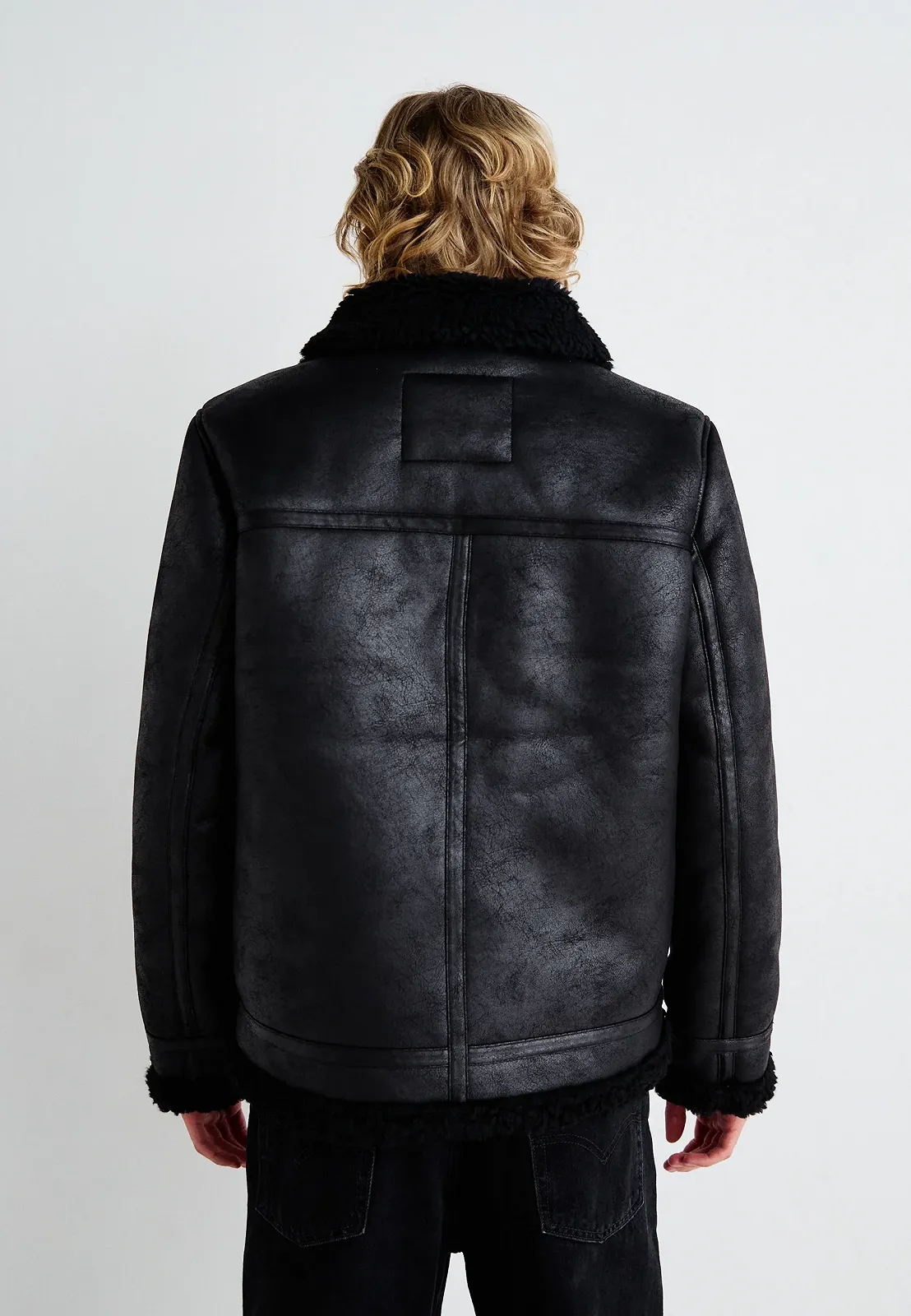 Чоловіча шкіряна куртка Levis - Lsefaux Leather Sherpa Black - L, фото №3