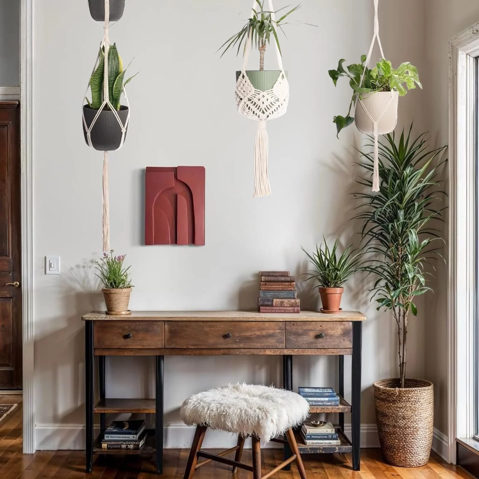 Підвісний кошик Макраме 4 шт. Бавовняна мотузка для квіткового горщика Бохо декоративна для дому та саду, фото №6 Підвісний кошик Макраме 4 шт. Бавовняна мотузка для квіткового горщика Бохо декоративна для дому та саду, фото №6