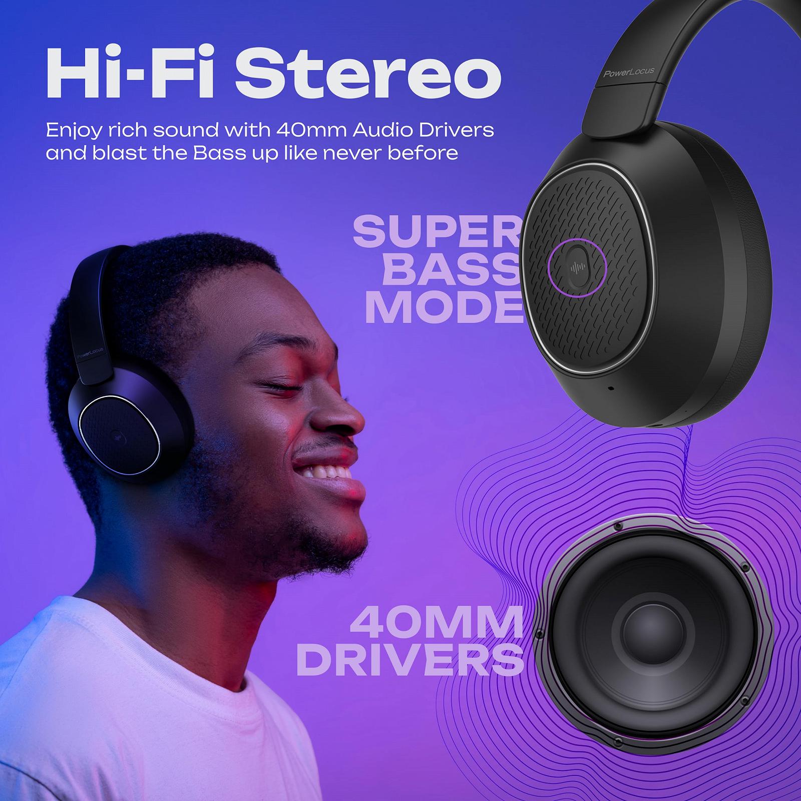 Навушники PowerLocus Hybrid Active Noise Cancelling з активним шумозаглушенням Високоякісні Бездротові, фото №3