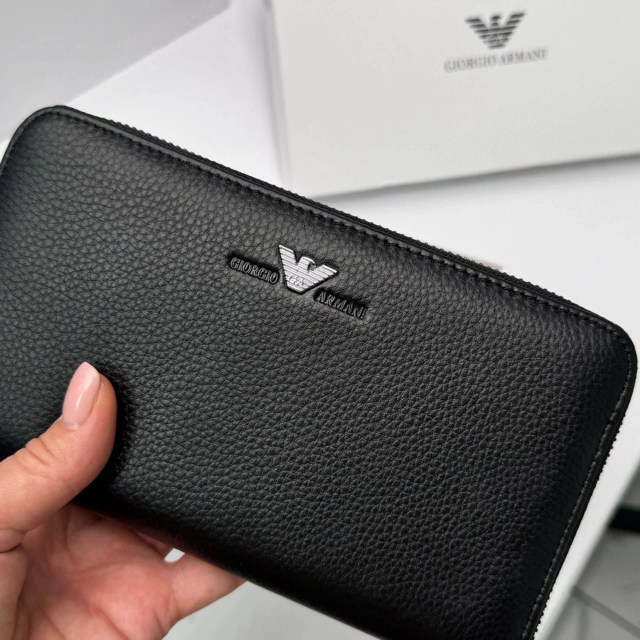Мужской кожаный кошелек на молнии Giorgio Armani клатч на замке армани, фото №6