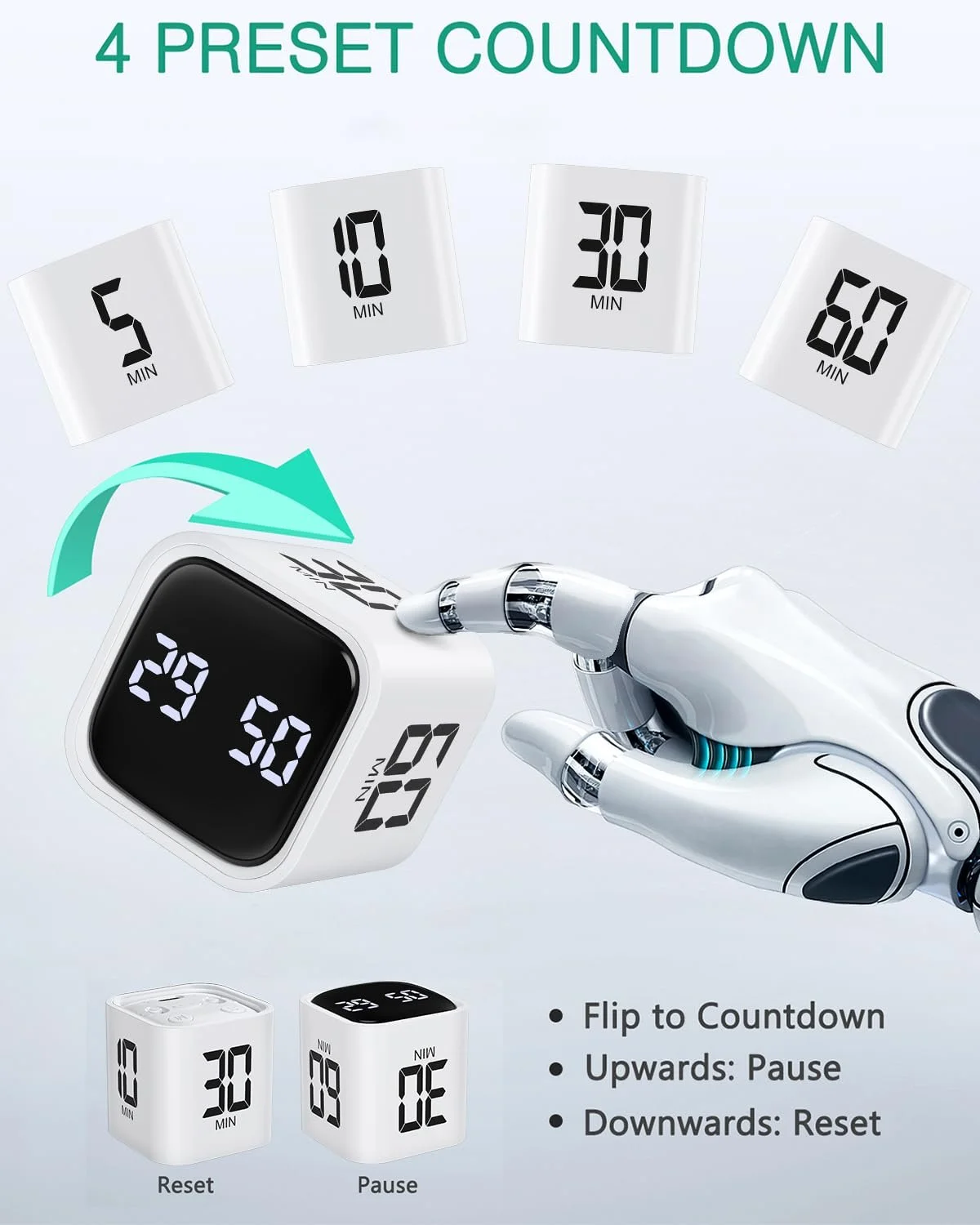 Таймер цифровой ORIA Pomodoro Cube с гравитационным датчиком Белый, фото №3