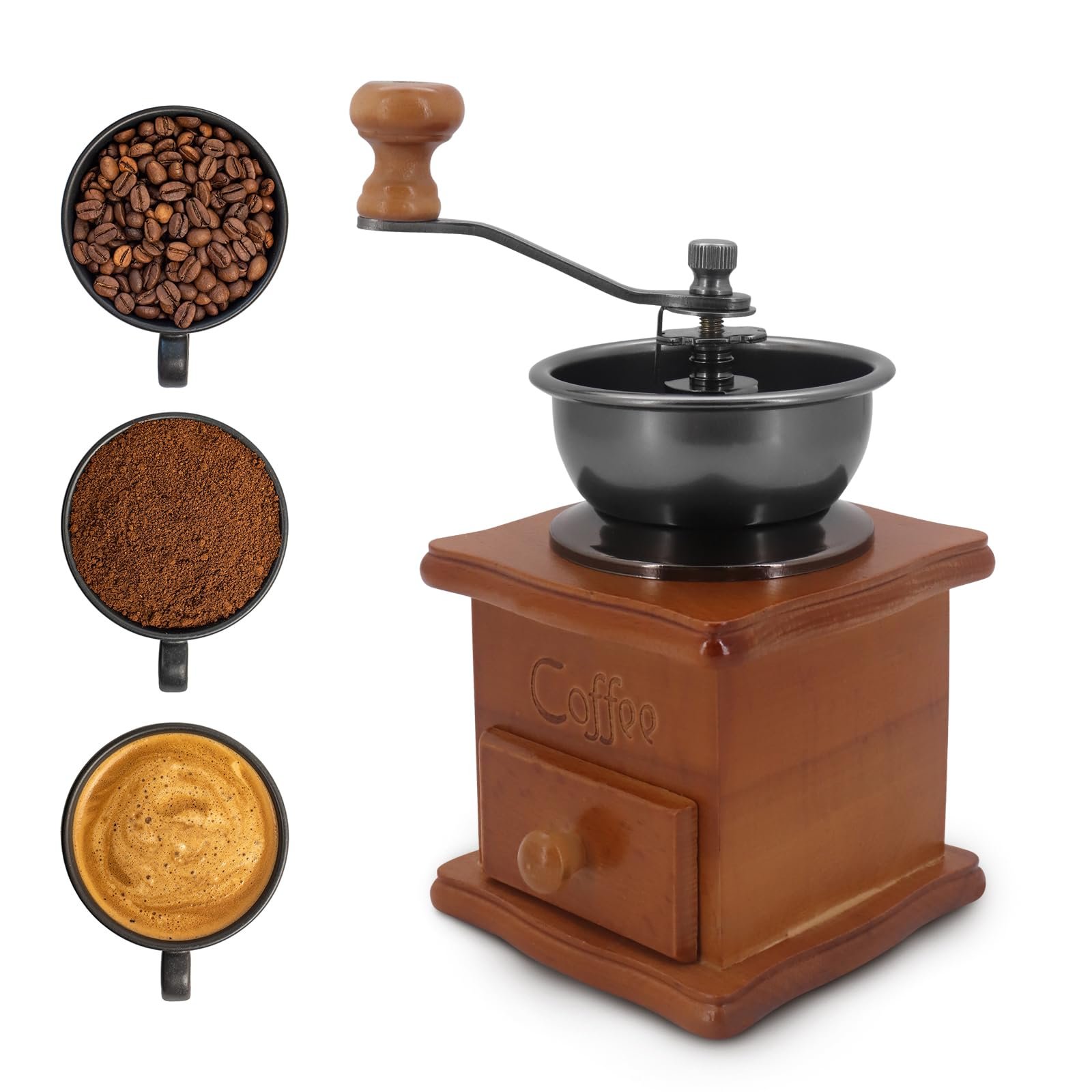 Ручная кофемолка Retro Antique с керамическим ручным приводом, регулируемая грубость помола, для дома, офиса, путешествий, фото №1 Ручная кофемолка Retro Antique с керамическим ручным приводом, регулируемая грубость помола, для дома, офиса, путешествий, фото №1