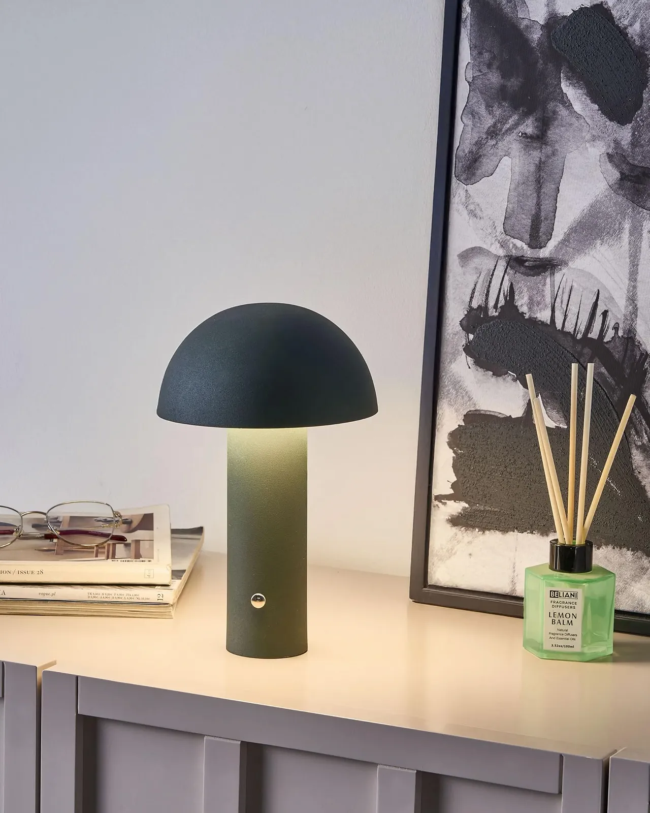 Настільна лампа Beliani LED Металева димована акумуляторна бездротова форма гриба темно-зелена, фото №2