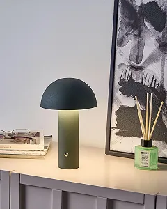 Настільна лампа Beliani LED Металева димована акумуляторна бездротова форма гриба темно-зелена synthetic.ua - Фото 1
