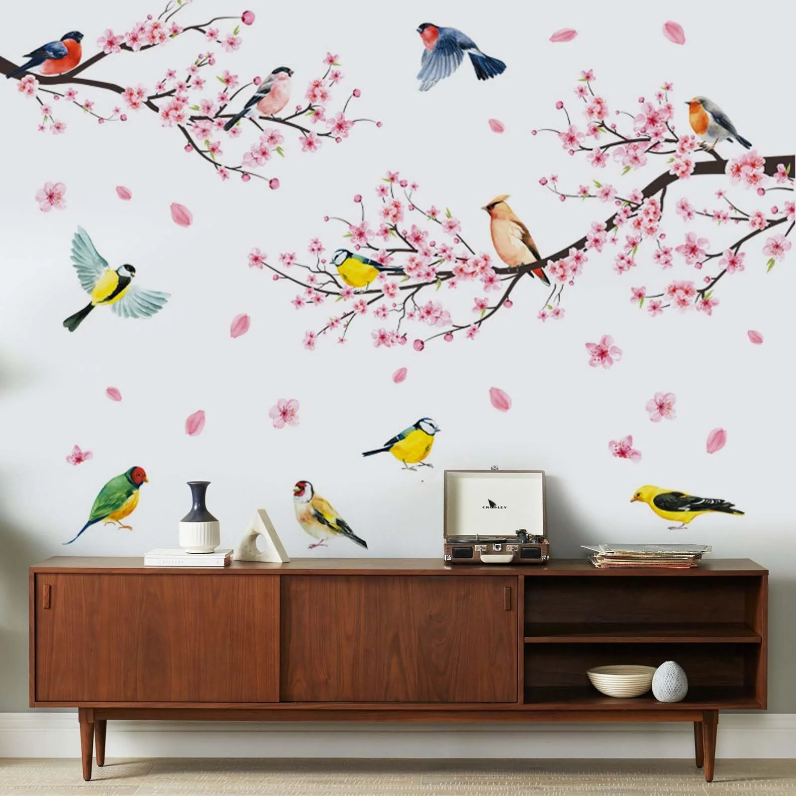 Набір настінних наклейок Cherry Blossom Flowers Blossoms Birds on Tree Branch 2 шт. 30 x 90 см Рожева, фото №6