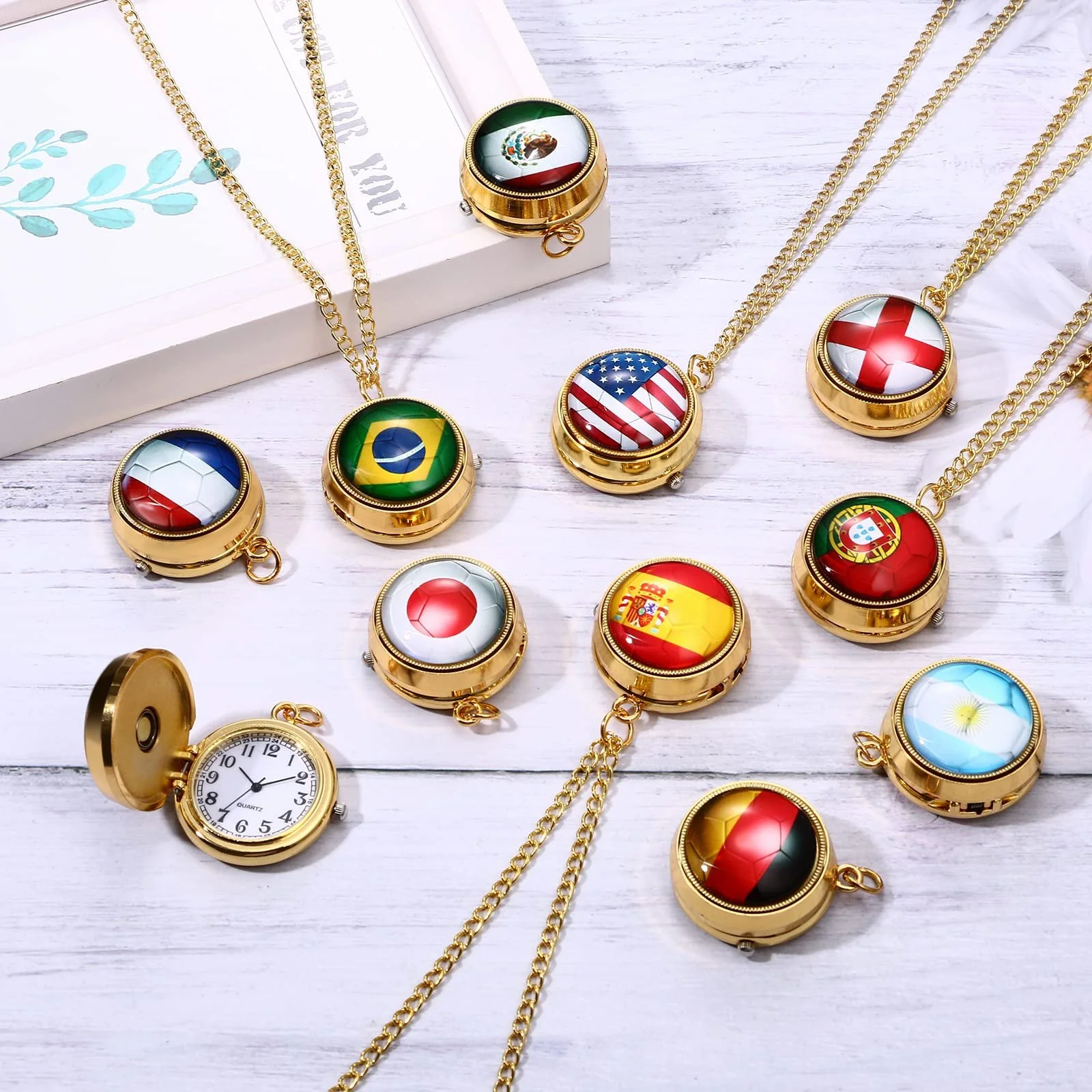 Карманные часы JewelryWe Quartz с цепочкой World Cup Flag, фото №3 Карманные часы JewelryWe Quartz с цепочкой World Cup Flag, фото №3