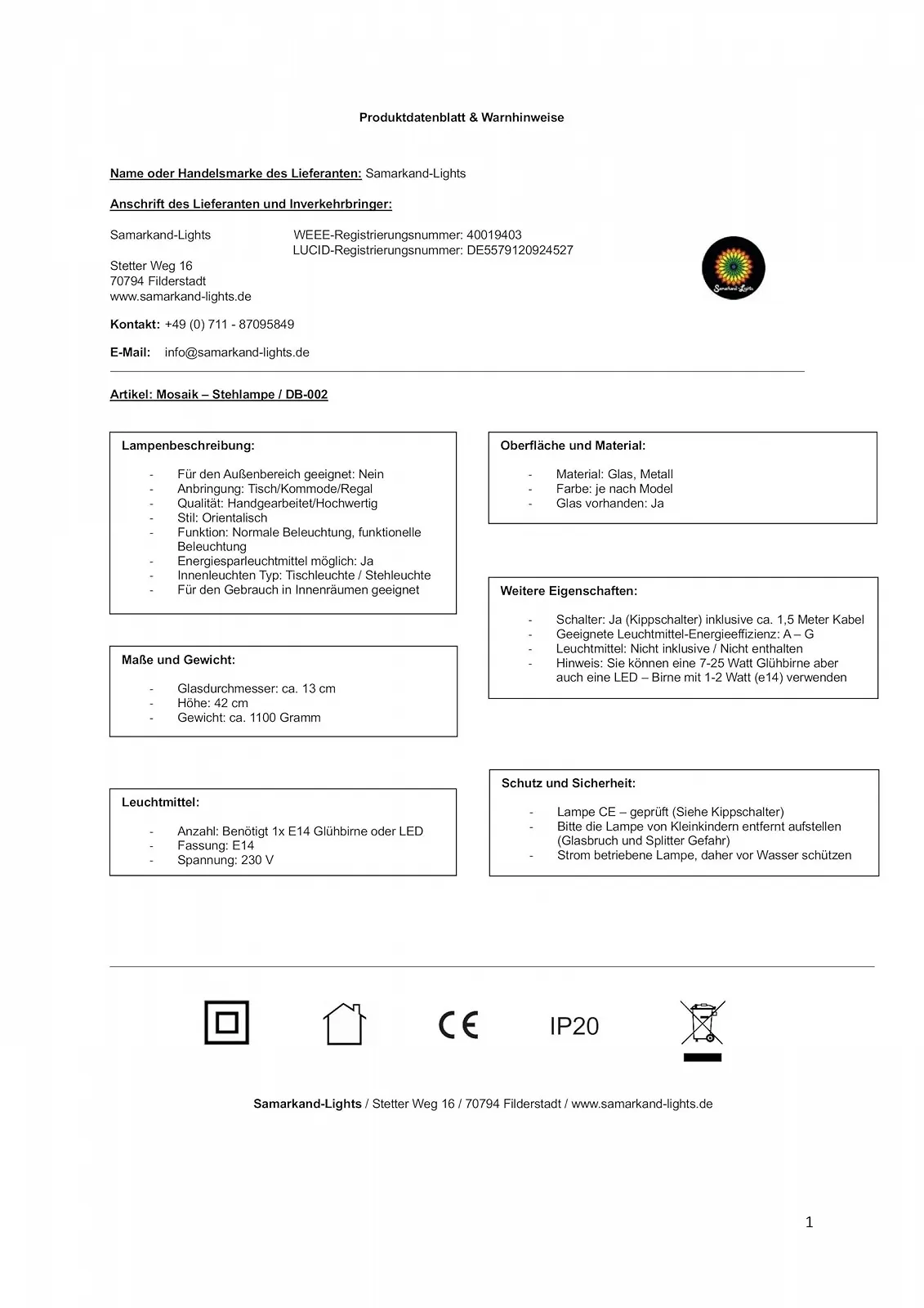 Настільна лампа Samarkand Lights Mosaic Floor Lamp M Oriental Purple, фото №6