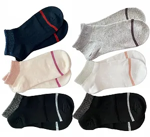 Женские носки 6 пар Короткие носки с мягкой эластичной лентой Люрекс Невидимые Хлопковые носки для кроссовок, Однотонные - Фото 1