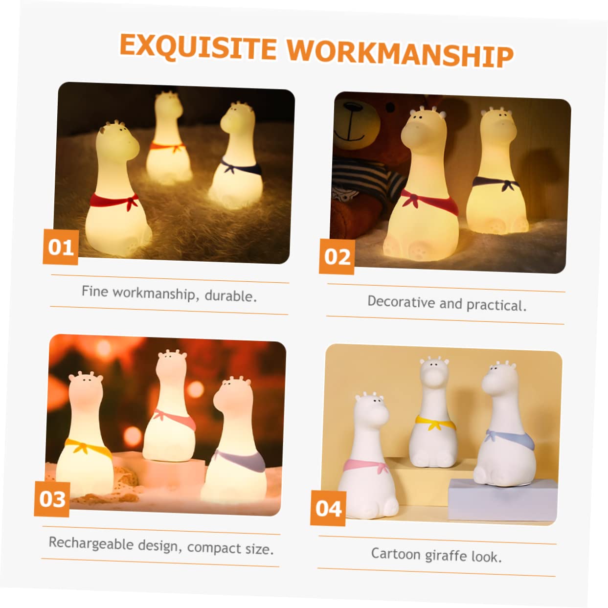 Ночник Housoutil Giraffe LED для детской комнаты USB зарядка ABS набор из 3 шт., фото №7