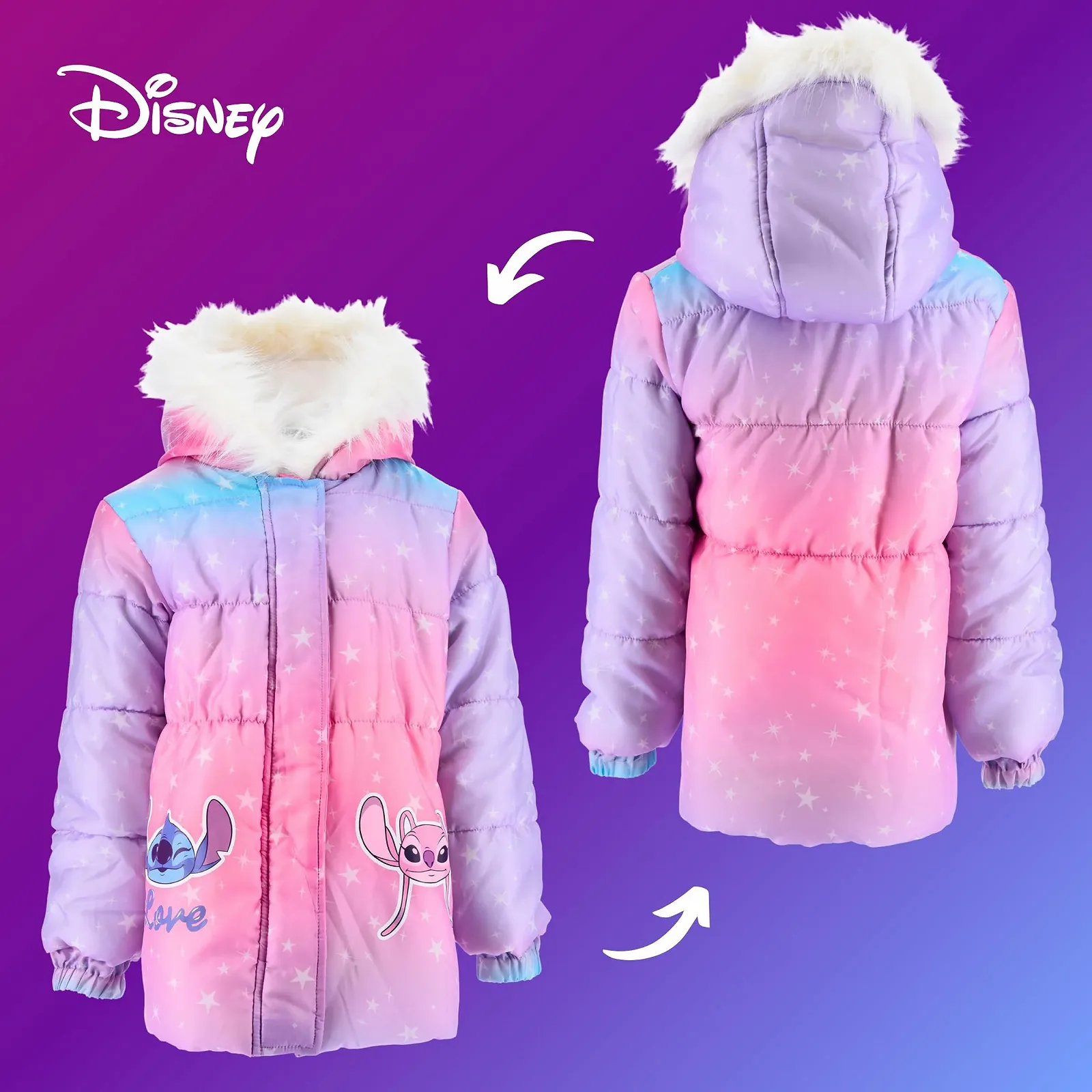 Пальто Disney Stitch для дівчат, Тепла та м'яка зимова куртка з наповнювачем, фото №9