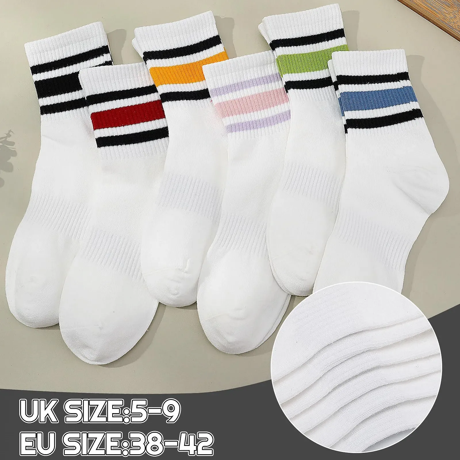 Спортивные носки Белые в полоску 6 пар, размер 38-42, фото №7