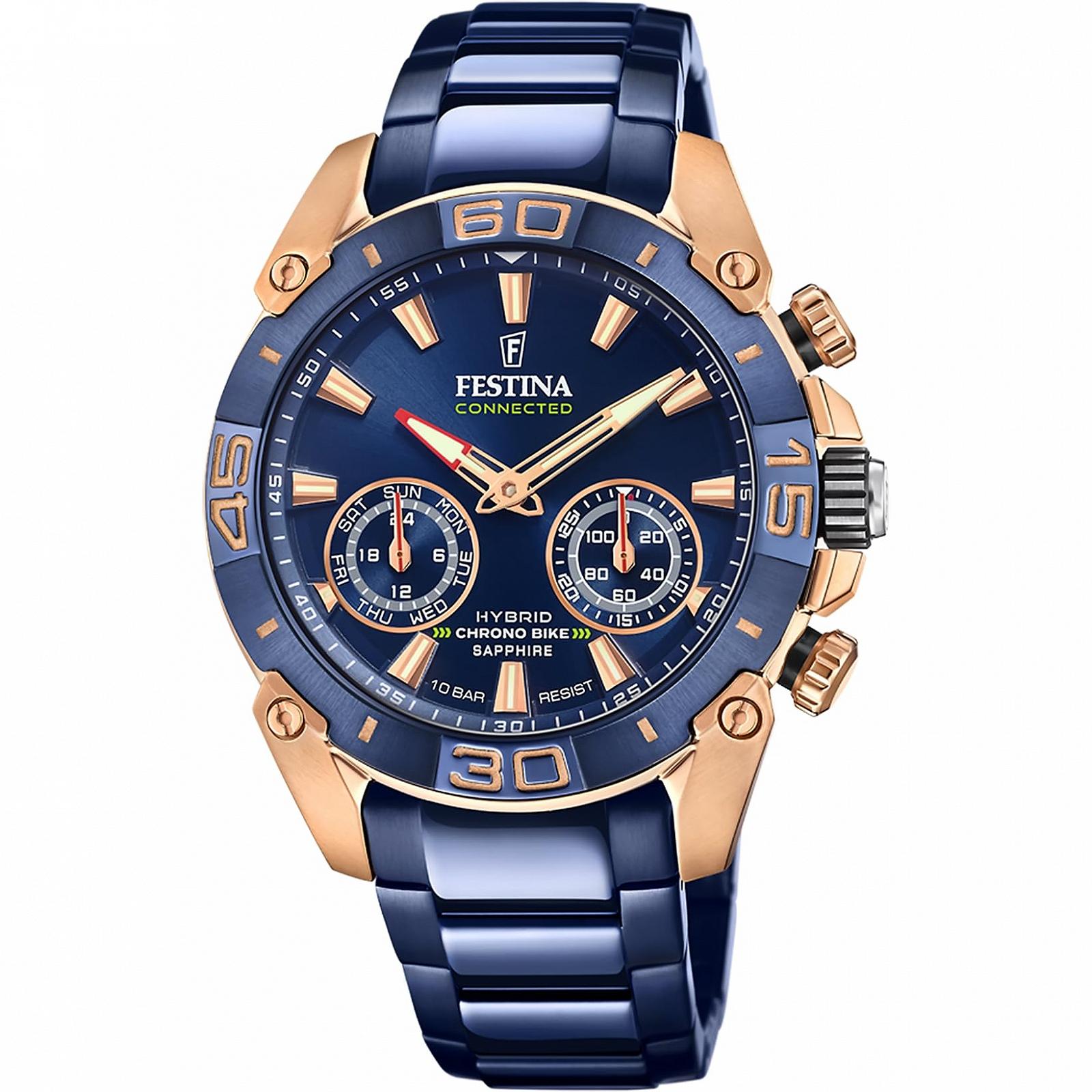 Чоловічий годинник FESTINA Smartwatch F20549/1, корпус з нержавіючої сталі, рожеве золото, синій ремінець з нержавіючої сталі, фото №3 Чоловічий годинник FESTINA Smartwatch F20549/1, корпус з нержавіючої сталі, рожеве золото, синій ремінець з нержавіючої сталі, фото №3